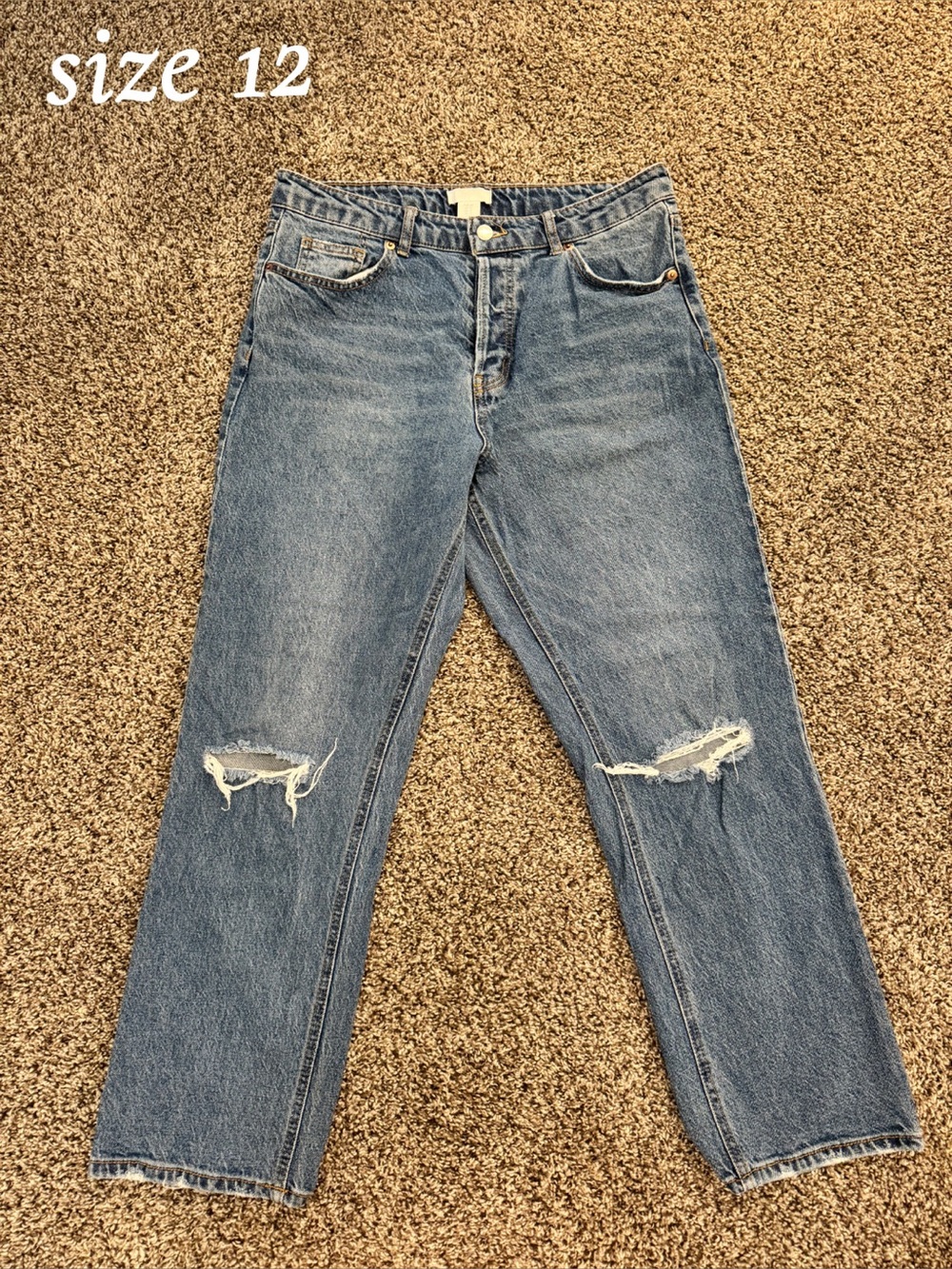 H&M Medium Blue Straight-Leg Ripped Jeans